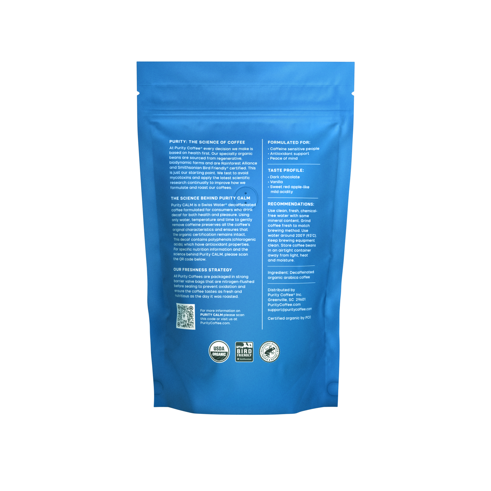 Purity decaf calm coffee