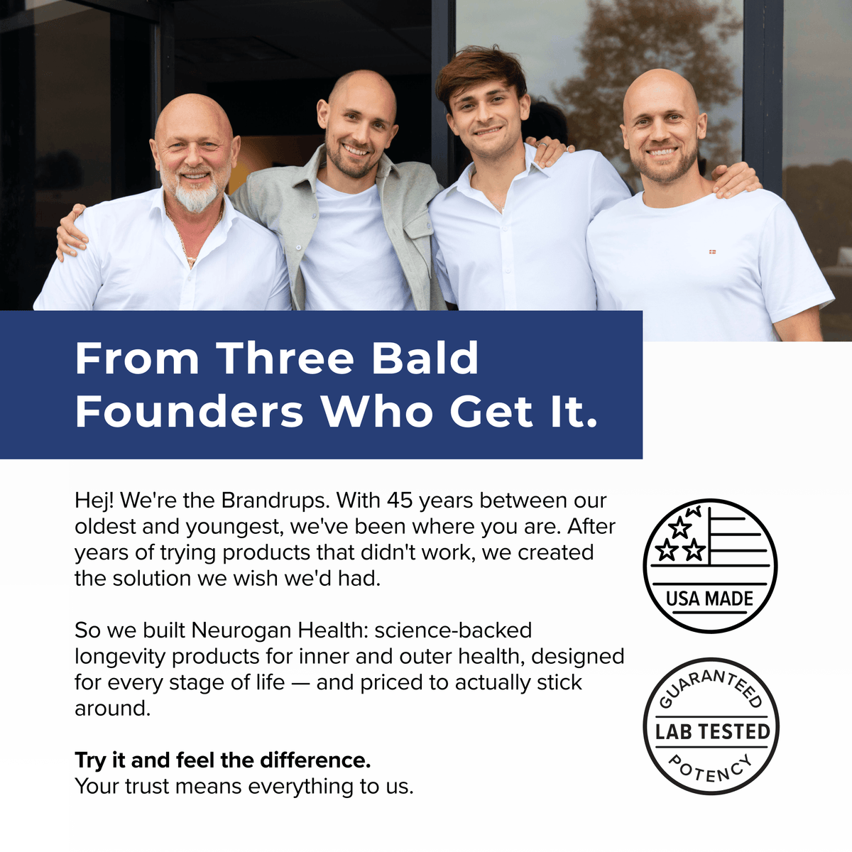 Neurogan Health founders with information about the family-owned business.