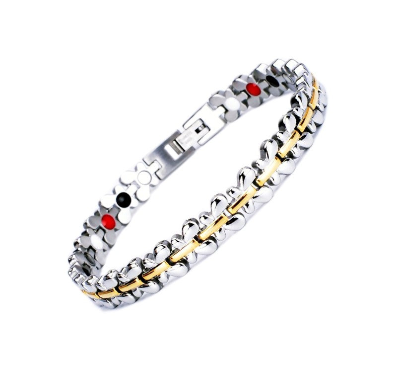 HealthyLine Stainless Steel Energy Bracelet 4-in-1. Silver/Gold color. Model SY087J