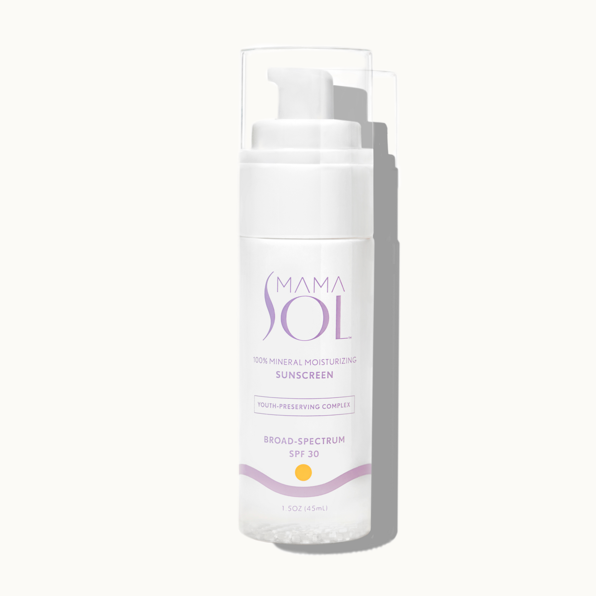 Mama Sol FACEBRELLA™ mineral sunscreen SPF 30 pump bottle on white background