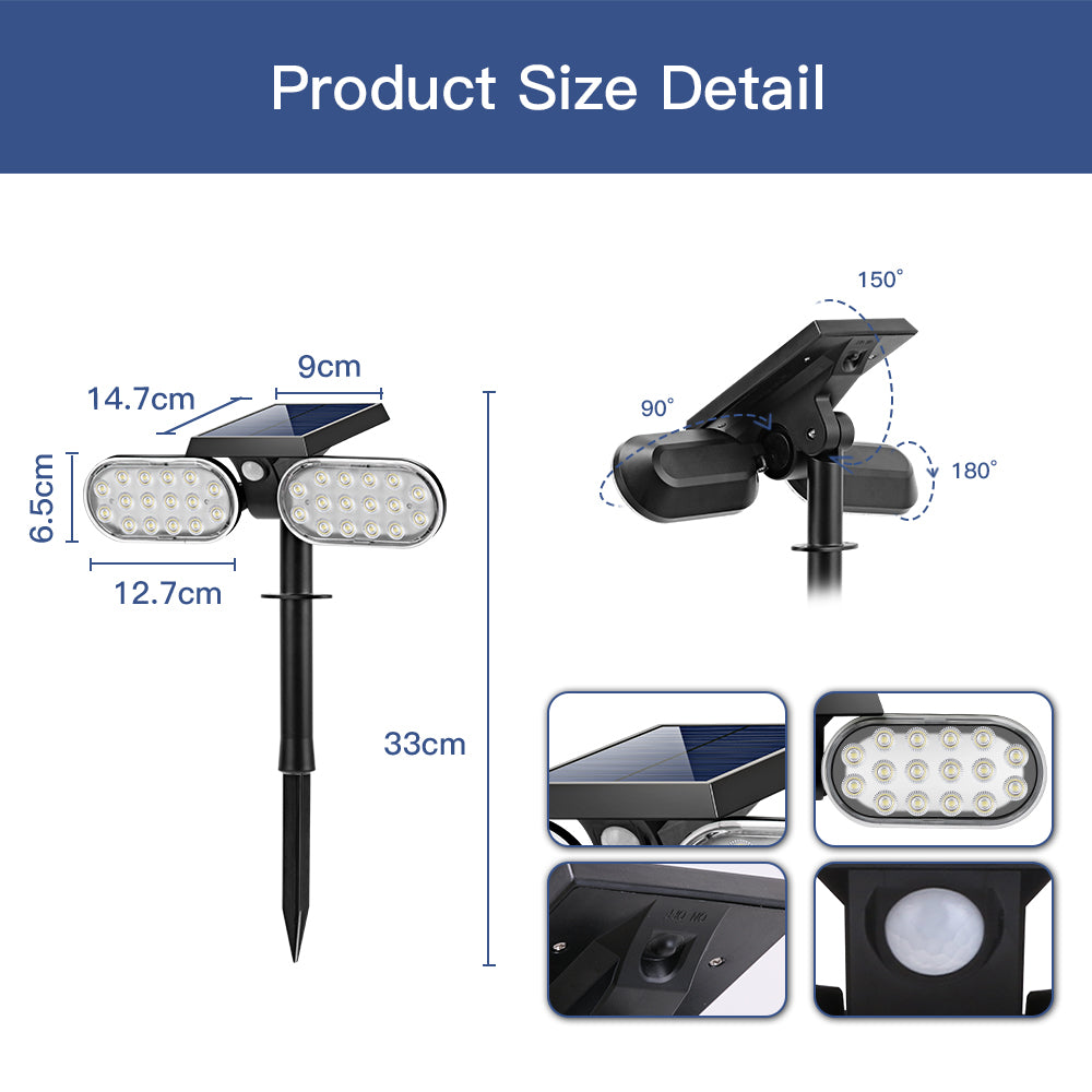 Product Size Detail of HarthYourHome Solar Landscape Outdoor 360º Motion Swivel with Automatic On/Off.