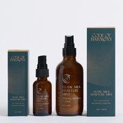 Code of Harmony Glow Milk Moisture Mist 1 oz and 4 oz bottles with product boxes