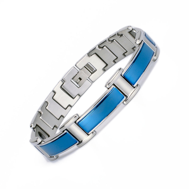 HealthyLine Stainless Steel Energy Bracelet 4-in-1. Silver/Blue Color. Model SY368N