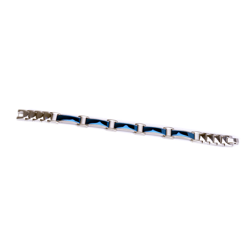 HealthyLine Stainless Steel Energy Bracelet 4-in-1. Silver/Blue Color. Model SY368N