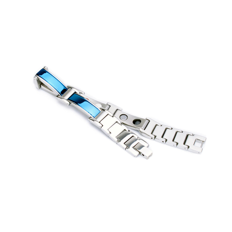 HealthyLine Stainless Steel Energy Bracelet 4-in-1. Silver/Blue Color. Model SY368N