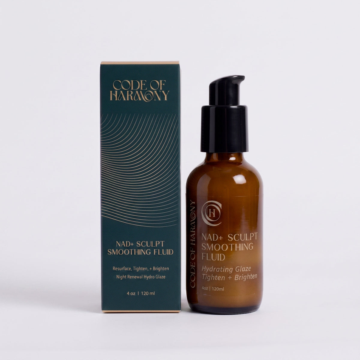 Code of Harmony NAD+ Sculpt Smoothing Fluid bottle and box on a white background