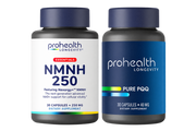 ProHealth Longevity NMNH 250 and Pure PQQ supplement bottles displayed side by side.