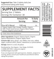 Supplement Facts of Ora Organic Appley Ever After: Apple Cider Vinegar Pills