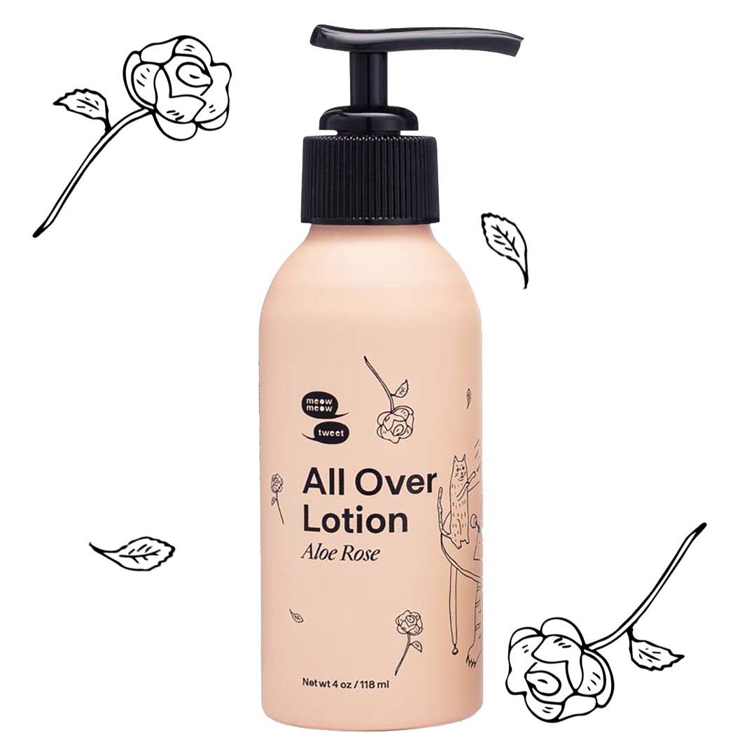 Meow Meow Tweet All Over Lotion in Aloe Rose is formulated specifically for sensitive skin with a unique formula that balances pH, moisturizes, preps and maintains skin.&nbsp;