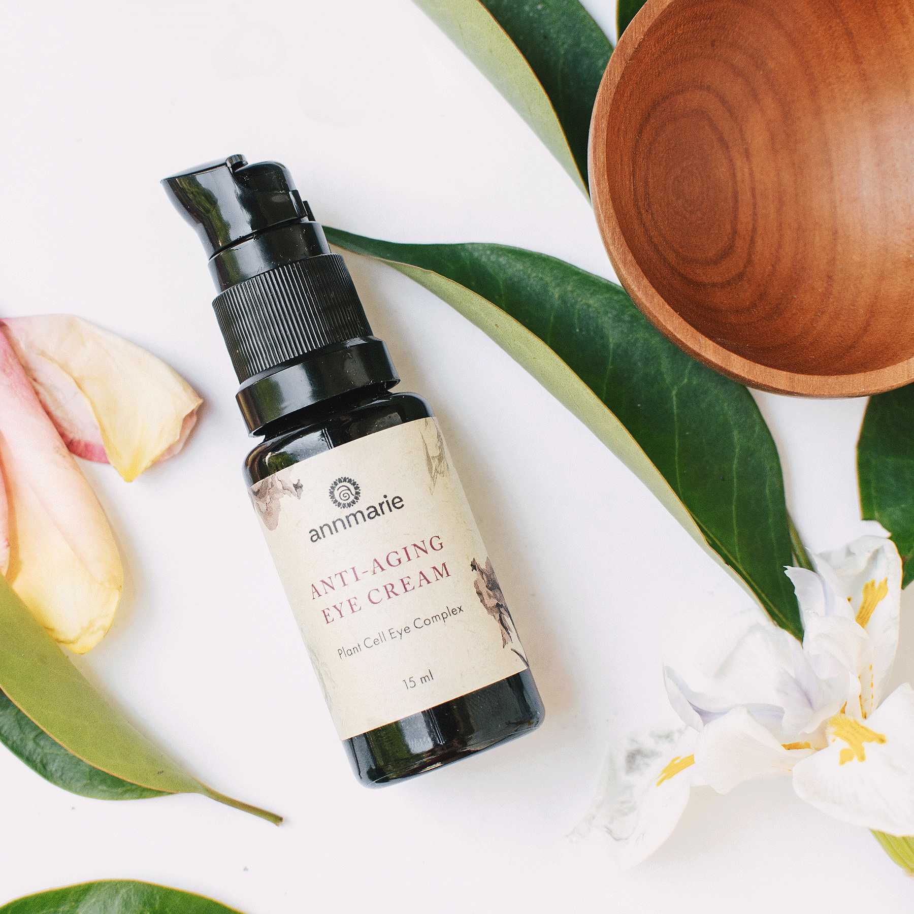 Annmarie Anti-Aging Eye Cream displayed with botanical elements
