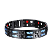HealthyLine Stainless Steel Energy Bracelet 4-in-1. Black/Blue Color. Model B617BL