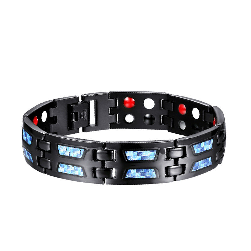 HealthyLine Stainless Steel Energy Bracelet 4-in-1. Black/Blue Color. Model B617BL