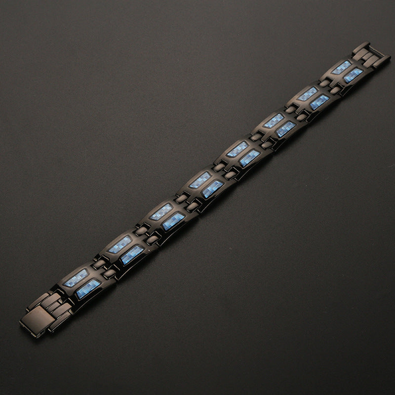 HealthyLine Stainless Steel Energy Bracelet 4-in-1. Black/Blue Color. Model B617BL