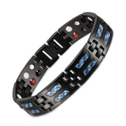 HealthyLine Stainless Steel Energy Bracelet 4-in-1. Black/Blue Color. Model B617BL