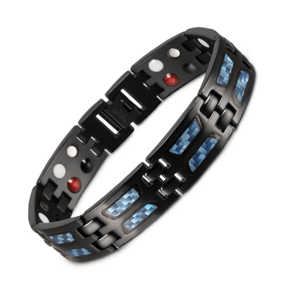 HealthyLine Stainless Steel Energy Bracelet 4-in-1. Black/Blue Color. Model B617BL
