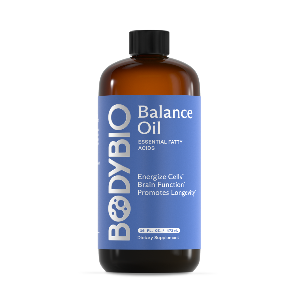BodyBio Balance Oil liquid supplement bottle, 16 oz, for omega balance and cellular function
