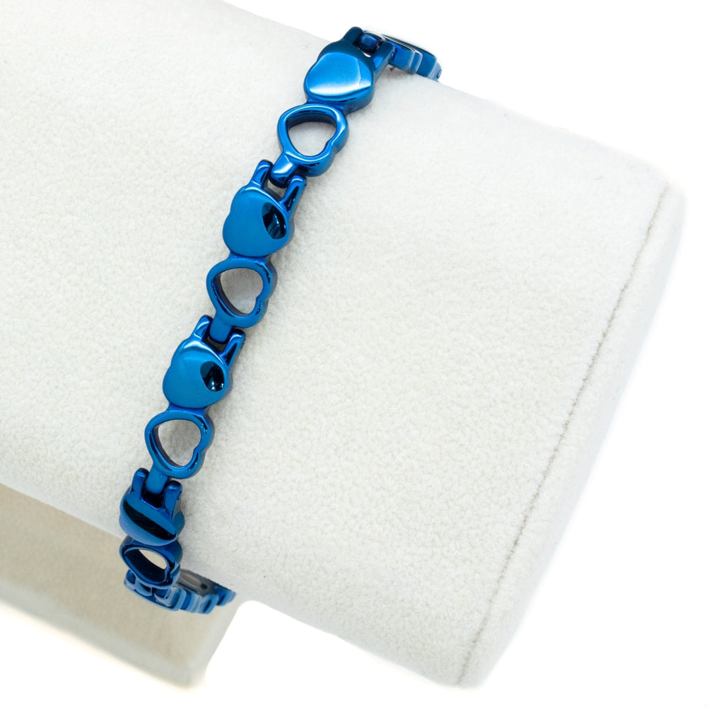 HealthyLine Stainless Steel Energy Bracelet 4-in-1. Blue Color. Model BR-S-149