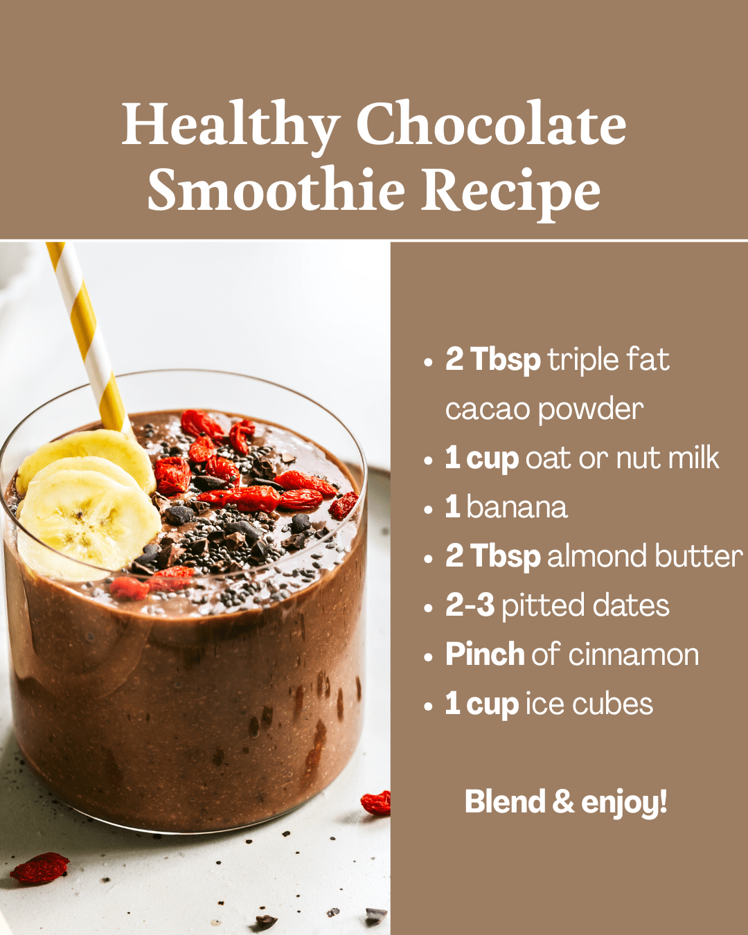 Ora Cacao Triple Fat Cacao Powder Healthy Chocolate Smoothie Recipe