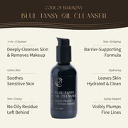 Blue Tansy Oil Cleanser benefits: makeup removal, barrier support, soothing hydration and no oily residue