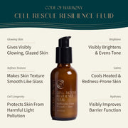 Code of Harmony Cell Rescue Resilience Fluid key benefits infographic
