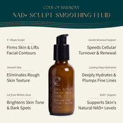 Code of Harmony NAD+ Sculpt Smoothing Fluid key benefits infographic