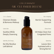 Code of Harmony Oil Cleanser Deluxe key benefits infographic