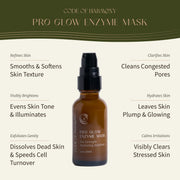 Code of Harmony Pro Glow Enzyme Mask key benefits infographic