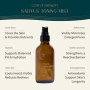 Sativus Toning Mist benefits: toning nutrients, balanced hydration, redness relief, pore refining and antioxidants