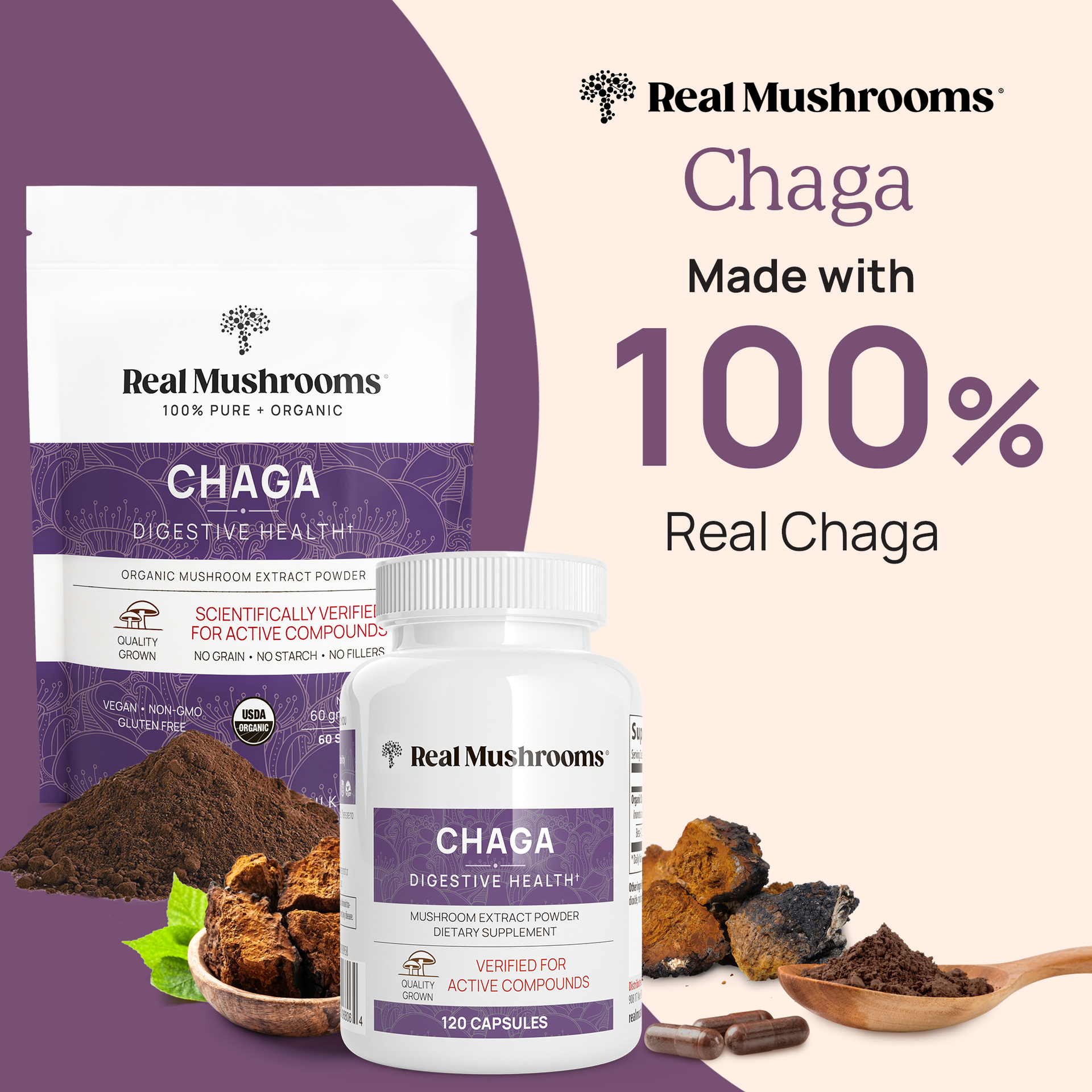 Organic Chaga Extract is made with 100% Real Chaga