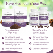 Real Mushrooms Organic Chaga Extract Capsules and Powder Other Benefits