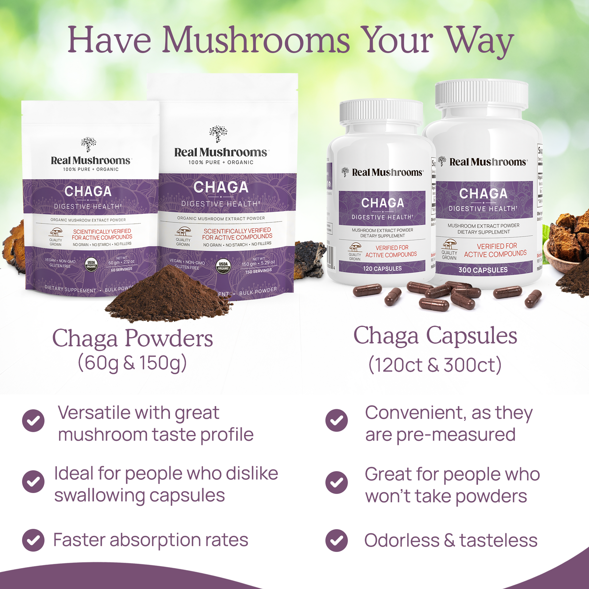 Real Mushrooms Organic Chaga Extract Capsules and Powder Other Benefits