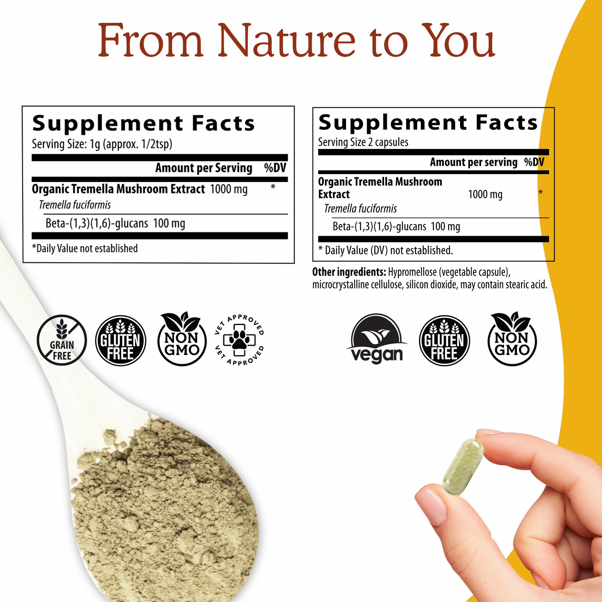 Organic Tremella Extract Capsules and Powder  Supplement Facts