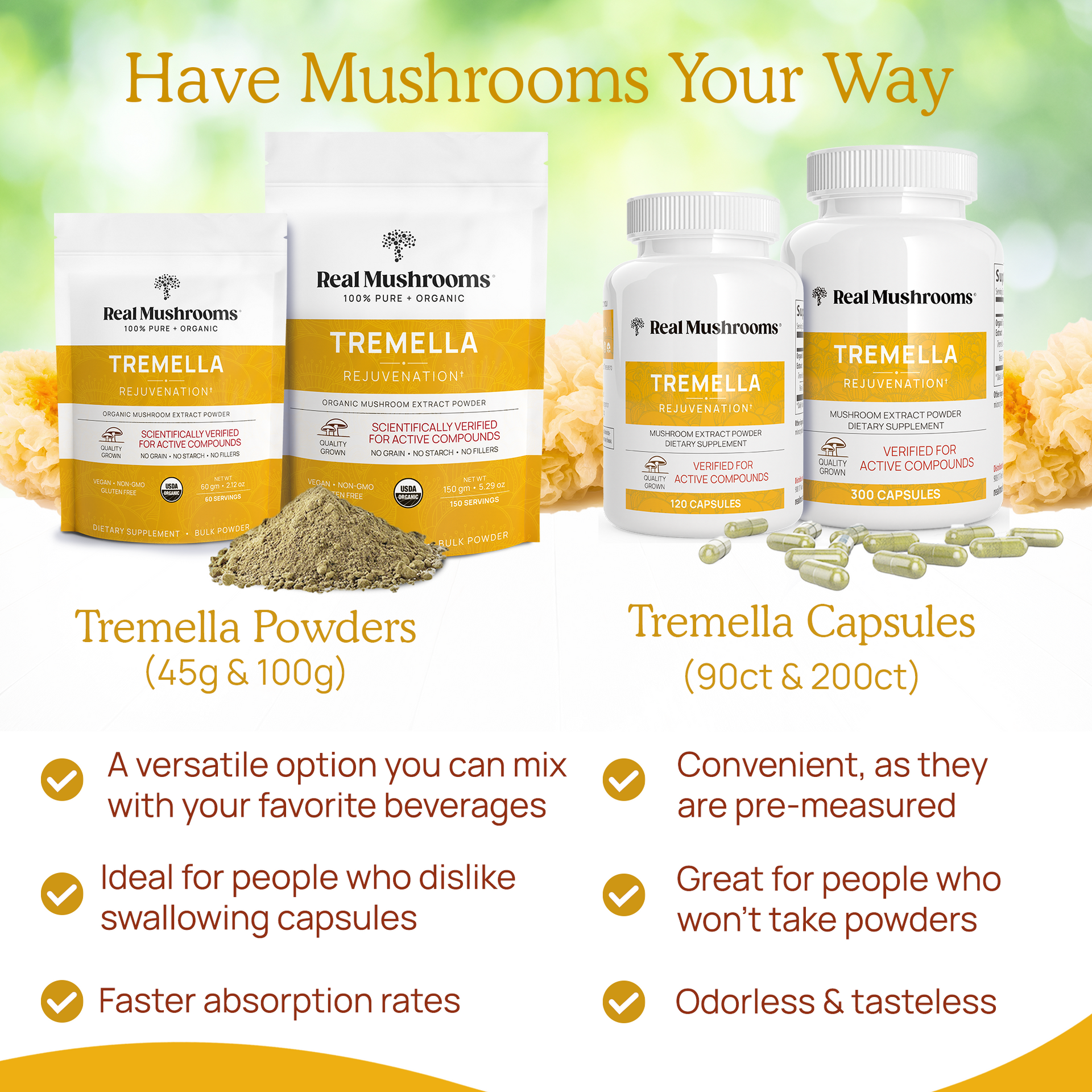 Real Mushrooms Organic Tremella Extract Capsules and Powder Other Benefits 