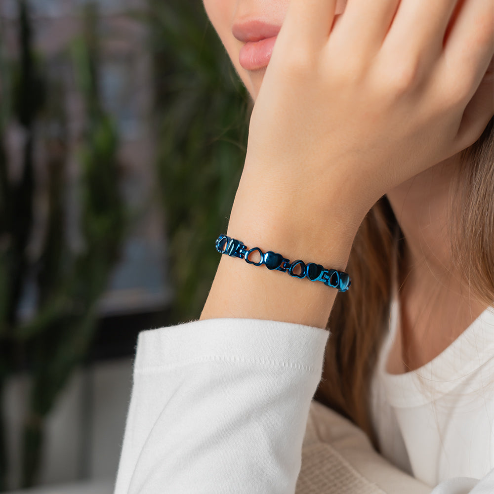 HealthyLine Stainless Steel Energy Bracelet 4-in-1. Blue Color. Model BR-S-149