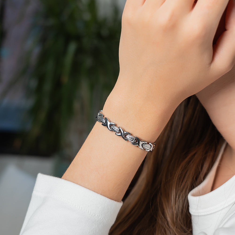 HealthyLine Stainless Steel Energy Bracelet 4-in-1. Silver color. Model BR-S-273