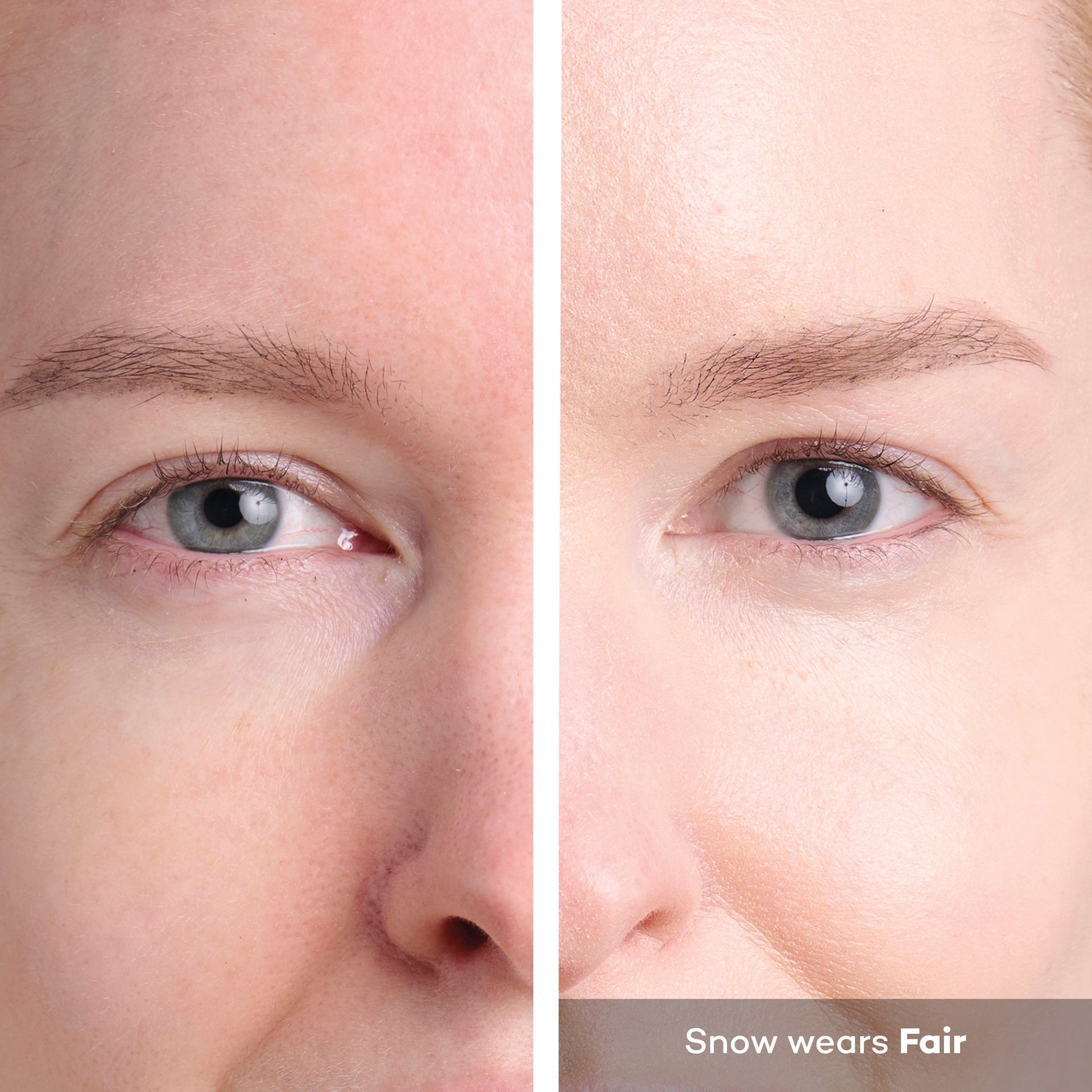 Before and after under-eye brightening results using EYEBRELLA™ Fair shade