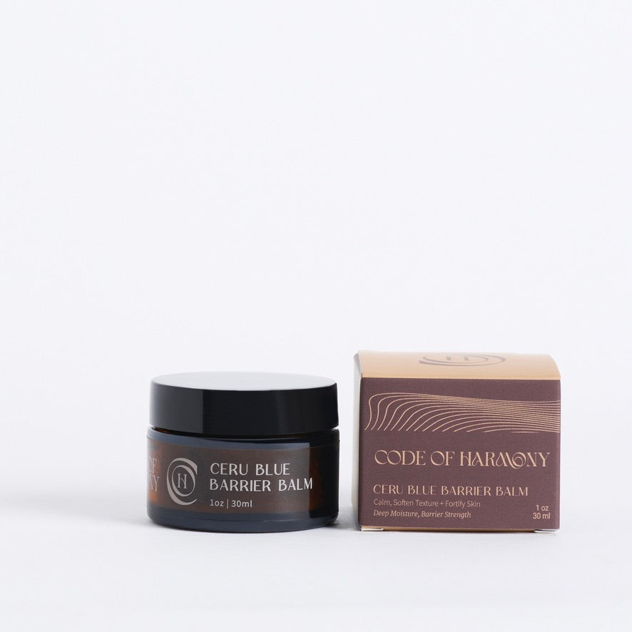 Code of Harmony Ceru Blue Barrier Balm jar with product box