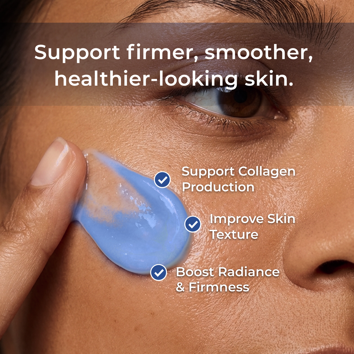 Woman applying Advanced GHK-Cu Face Cream with benefits for firmer, smoother-looking skin.