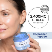 Advanced GHK-Cu Face Cream concentration graphic highlighting 2,400 mg and 4% copper peptide.