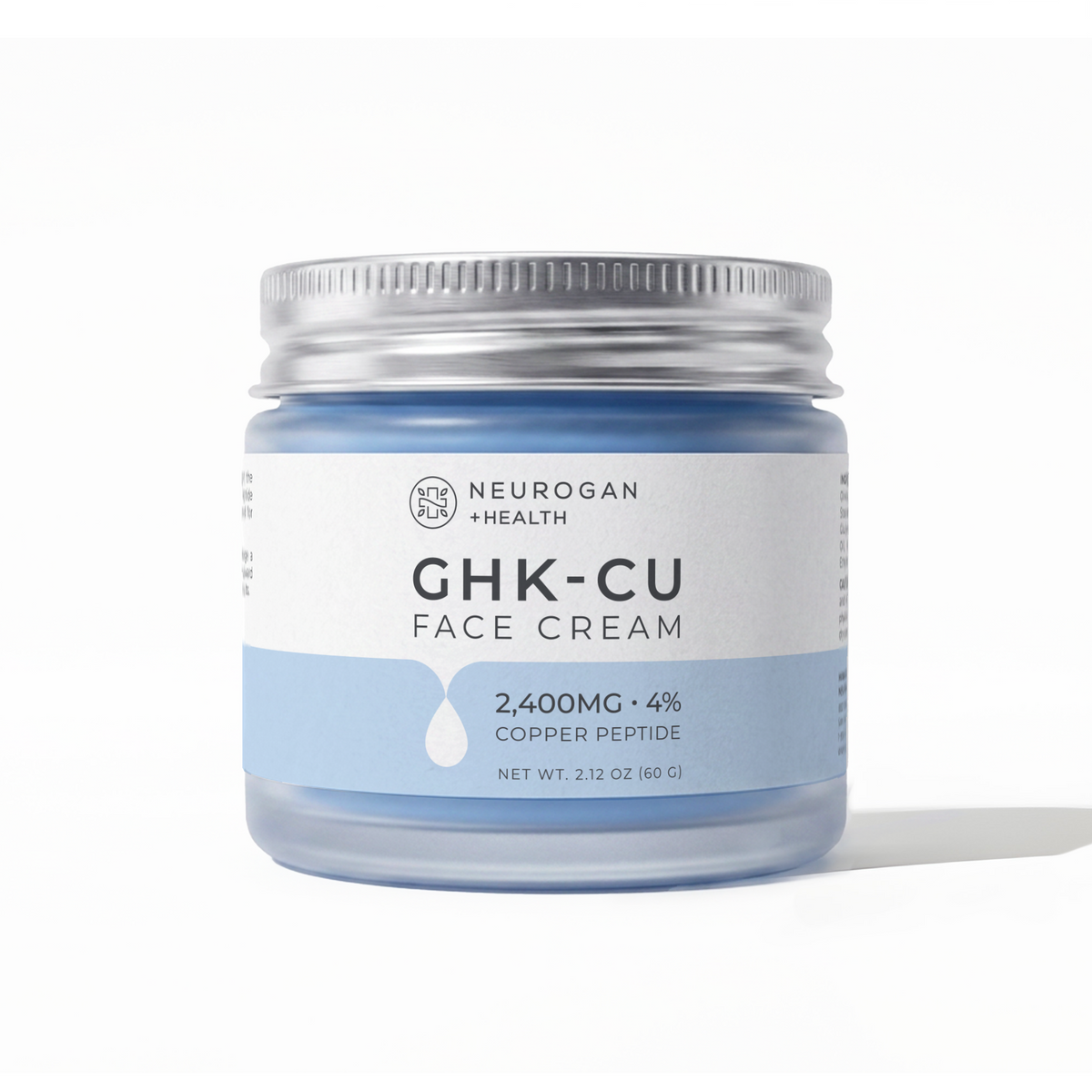 Neurogan Health Advanced GHK-Cu Copper Peptide Face Cream 2,400 mg jar on a white background.