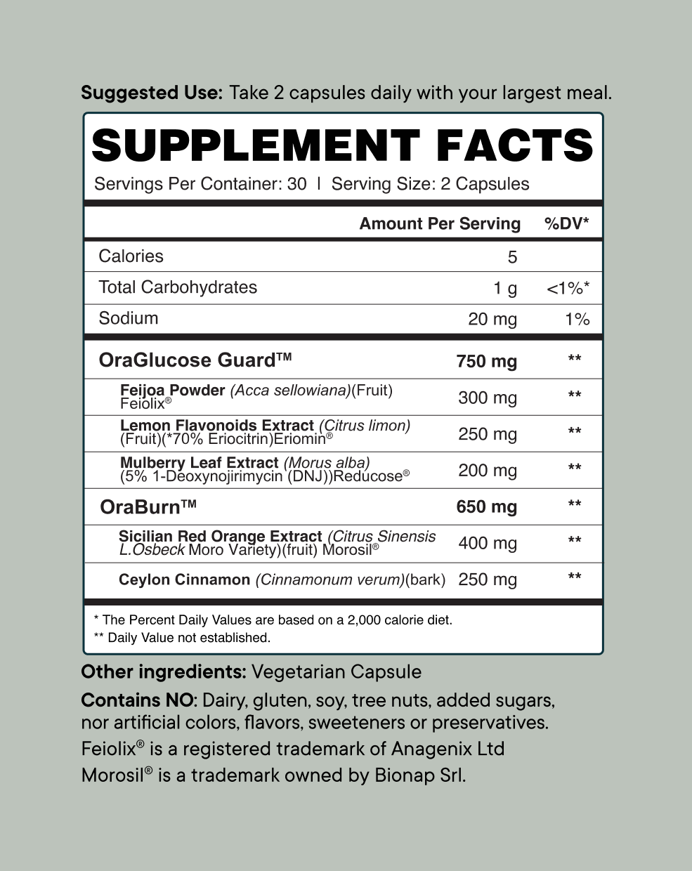 Supplement Facts of Ora Organic Natural GLP-1 Support