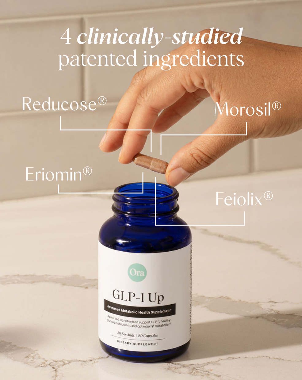4 clinically-studied patented ingredients Ora Organic Natural GLP-1 Support