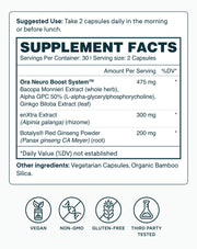 Supplement Facts of Ora Organic Cognitive Support Supplement