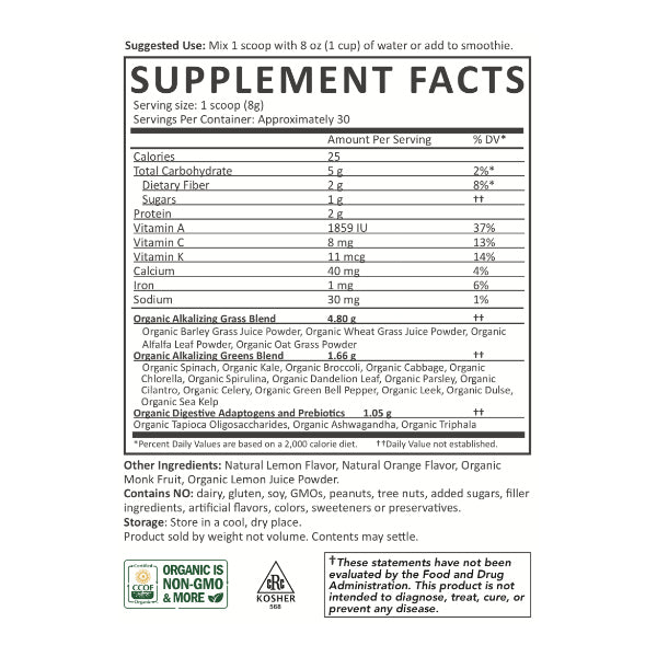 Ora Organics Easy Being Green Supplement Facts