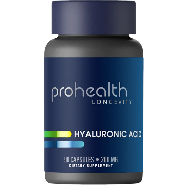 Prohealth Longevity Hyaluronic Acid provides a clinically effective dose to help restore hydration, cushion joints, and promote smooth, vibrant skin from the inside out. Hydrate your cells, support mobility, and renew your glow naturally.