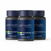 Three bottles of Prohealth Longevity Hyaluronic Acid provides a clinically effective dose to help restore hydration, cushion joints, and promote smooth, vibrant skin from the inside out. Hydrate your cells, support mobility, and renew your glow naturally.