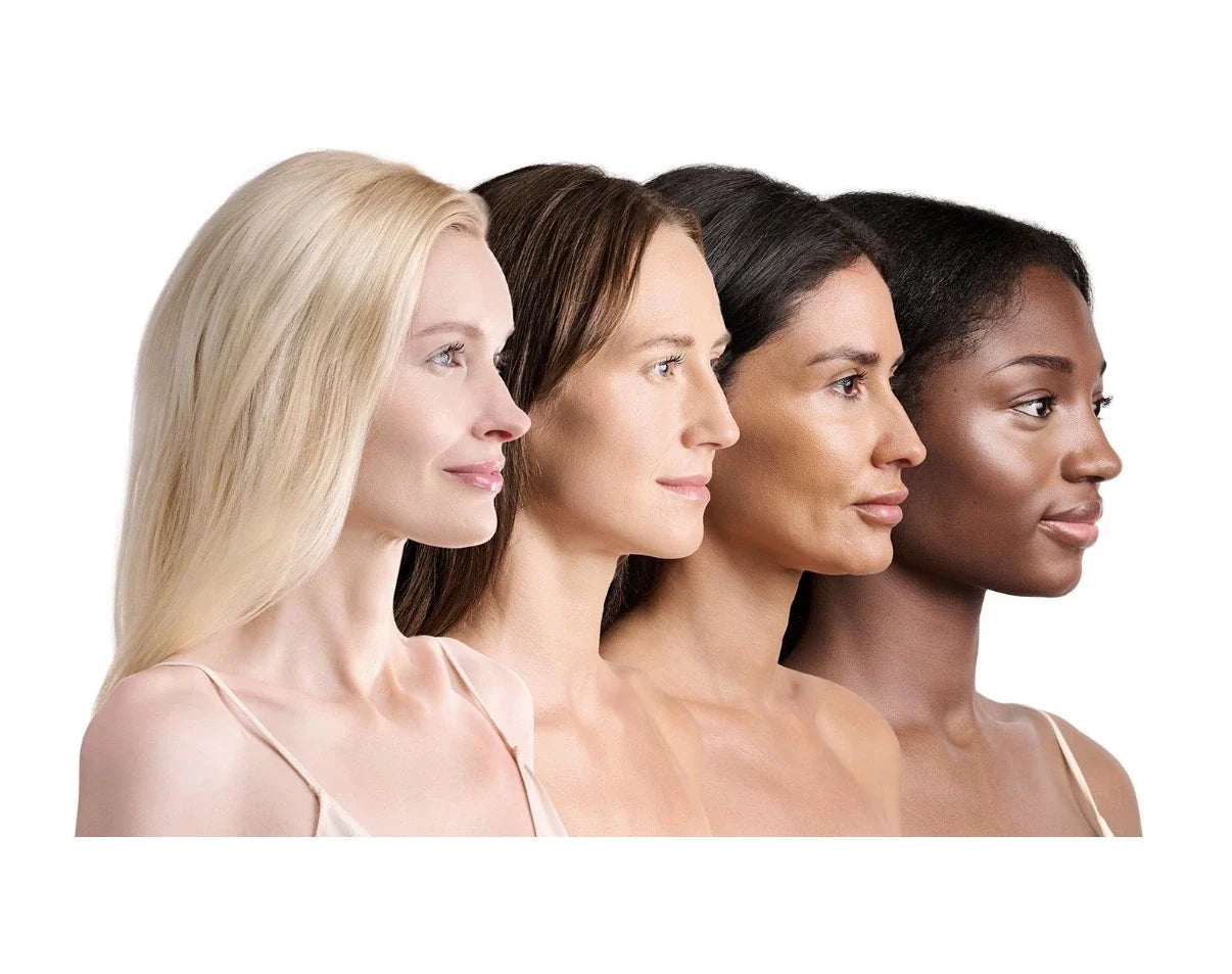 Diverse models wearing Mama Sol FACEBRELLA™ Tints mineral glow serum shades