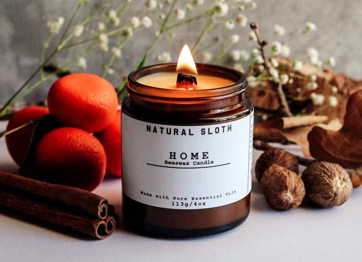 Lit Natural Sloth Home Beeswax Candle - Home Scent