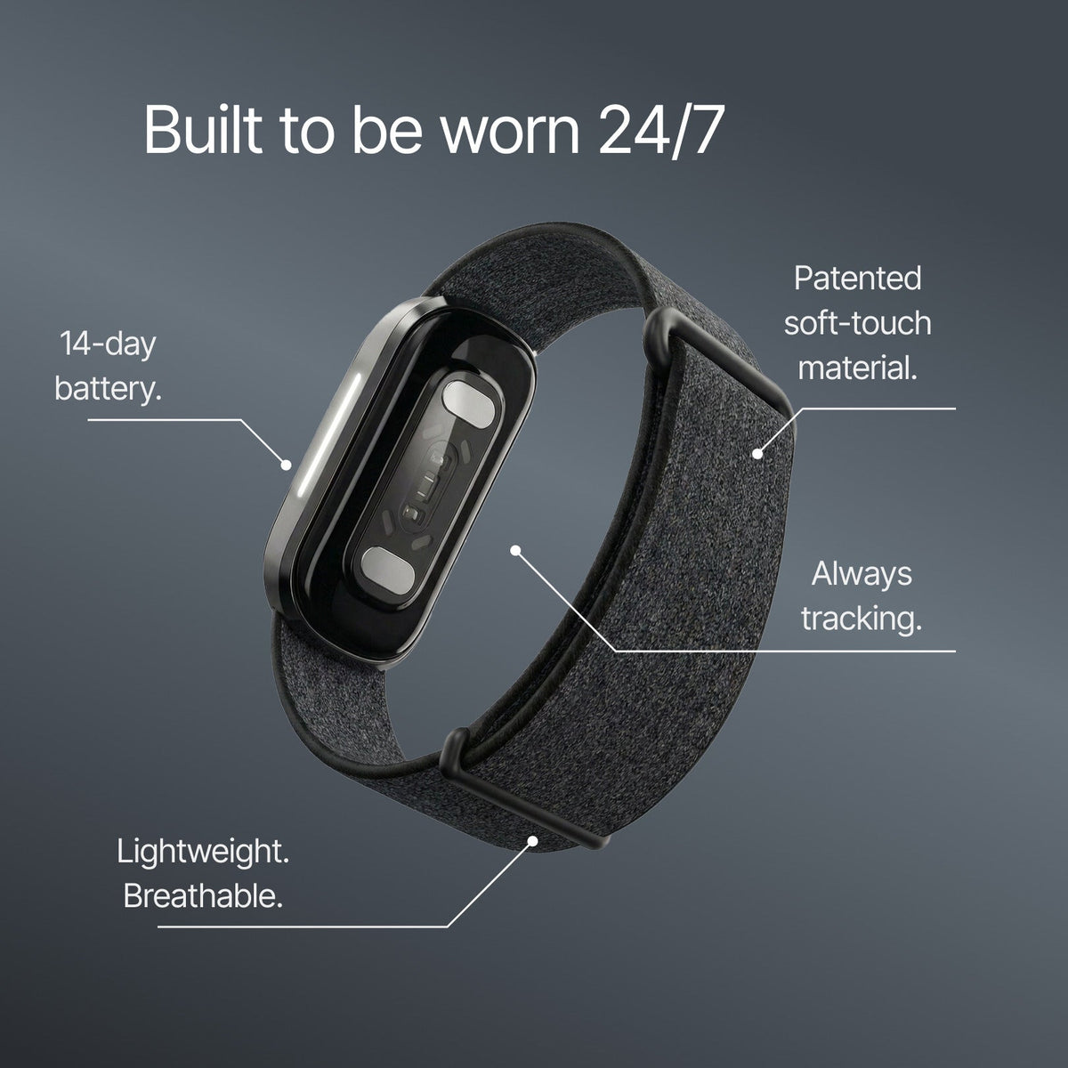 Hume Band 2.0 wearable shown with features designed for continuous everyday use.