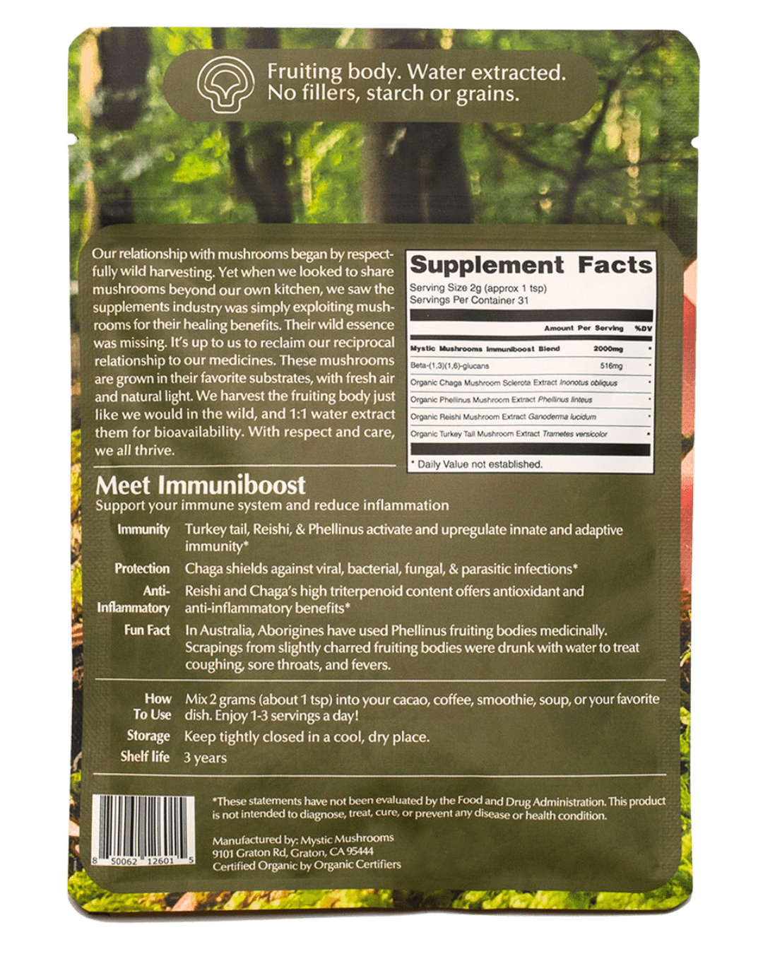 Mystic Mushrooms ImmuniBoost Supplement Facts
